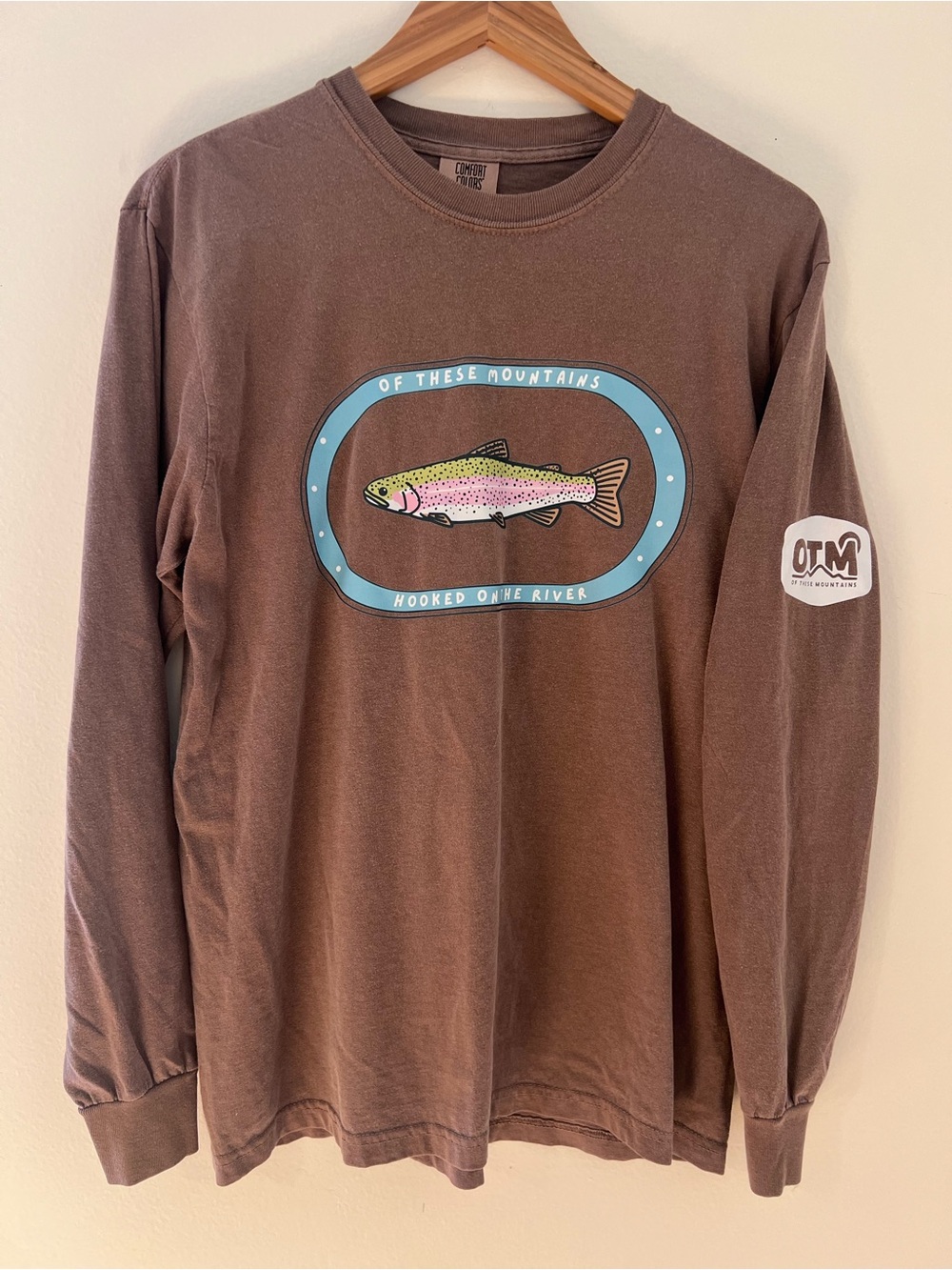Small Child Comfort Colors Brown Long Sleeve Tee with Trout Graphic